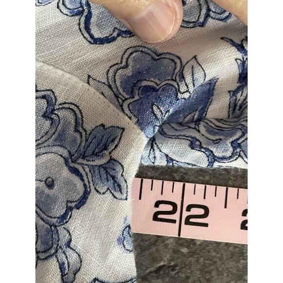 J Jill Linen Top Womens Small Pintucked Tunic Blue Floral Relaxed Cottagecore - Picture 8 of 10